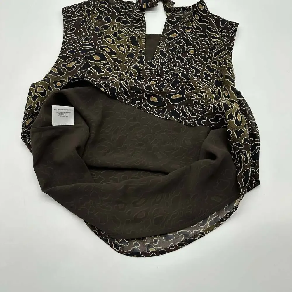 Tory Burch Tanya Women's Size 2 Brown Silk Abstract Leopard Sleeveless Blouse